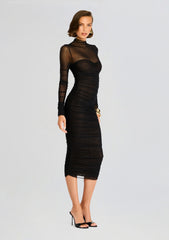 Trina Mesh Ruched Midi Dress